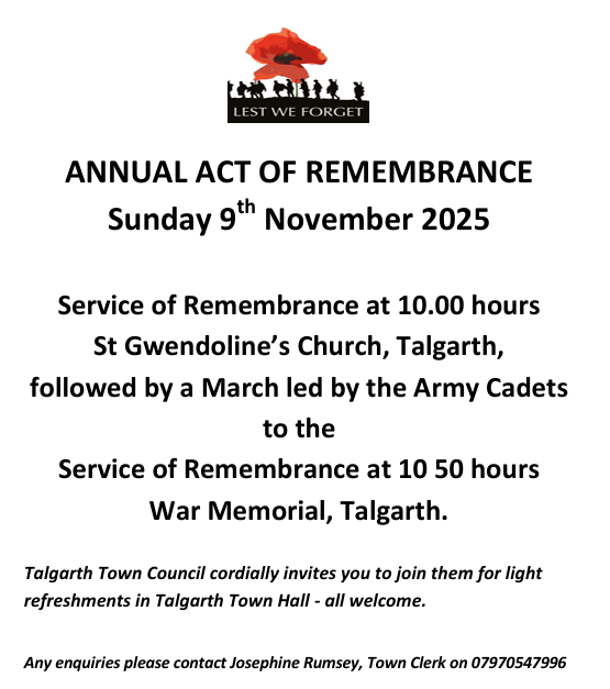 ANNUAL ACT OF REMEMBRANCE   Sunday 9th November 2025  